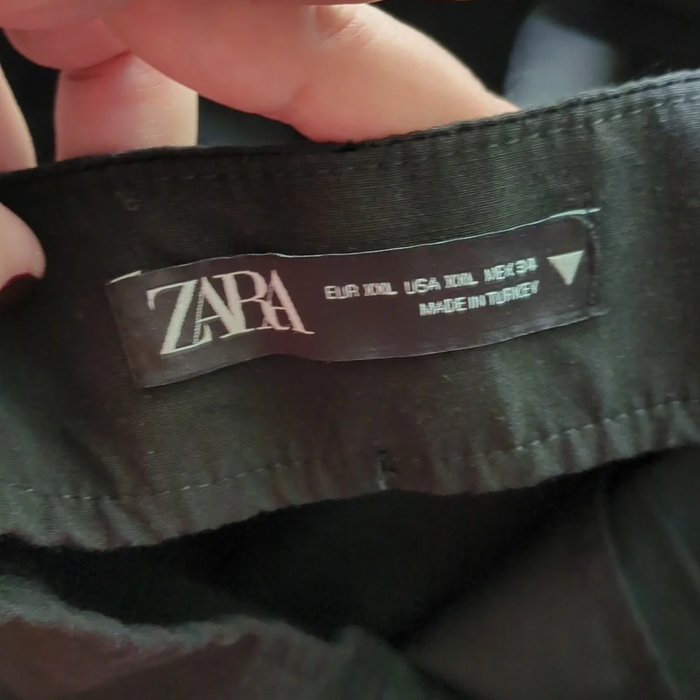 Zara Classic Black wide Leg High Waisted Pleated Trousers Sz XXL Linen Blend